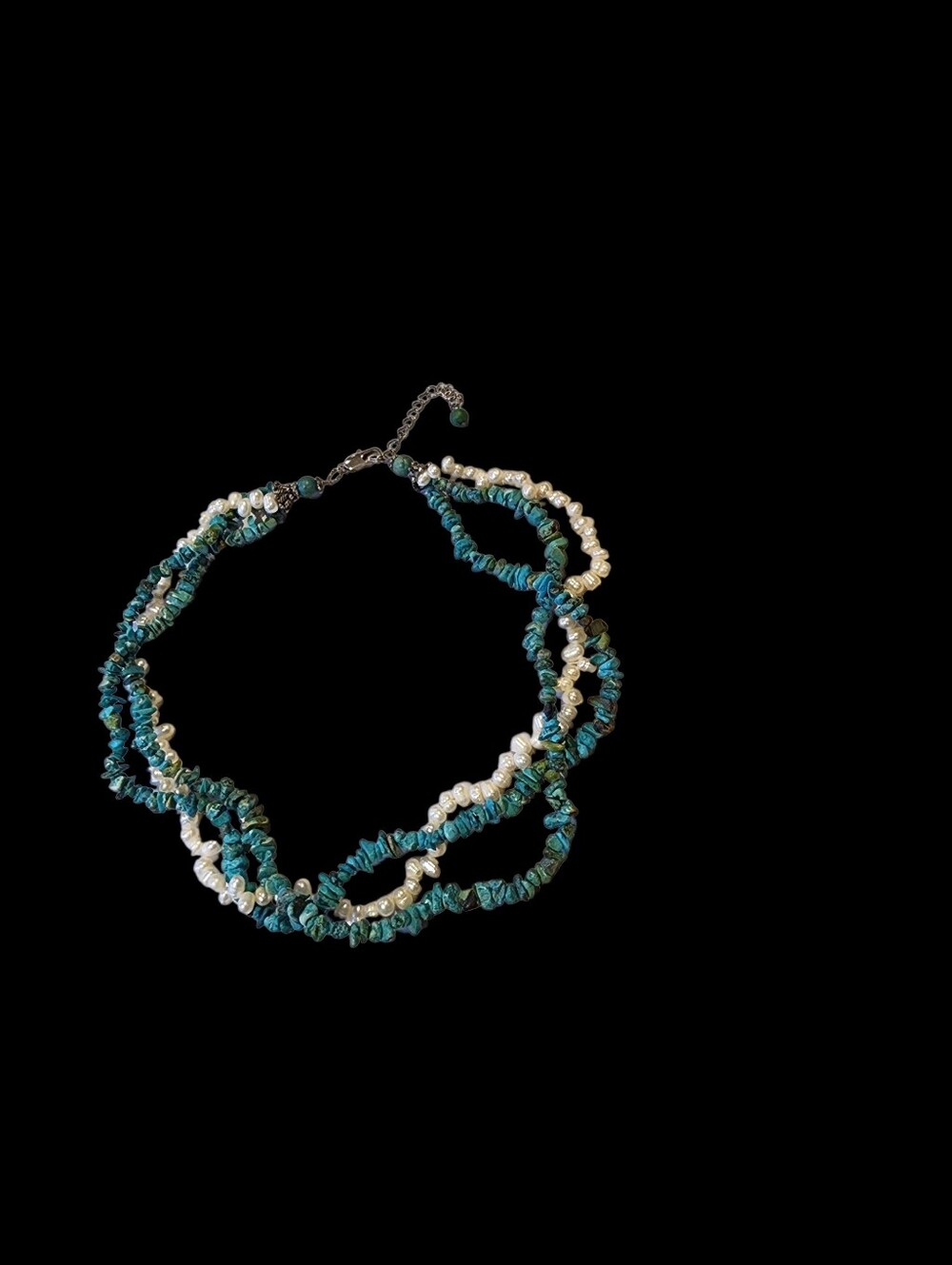 Turquoise Chip & Freshwater Pearl Twist Necklace - Women Jewelry